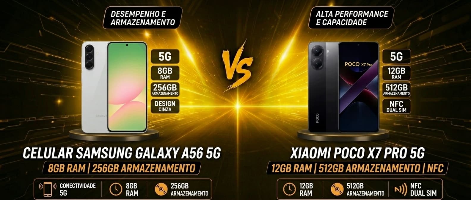 Samsung Galaxy A56 vs Xiaomi Poco X7 Pro: Qual intermediário premium vale mais a pena?