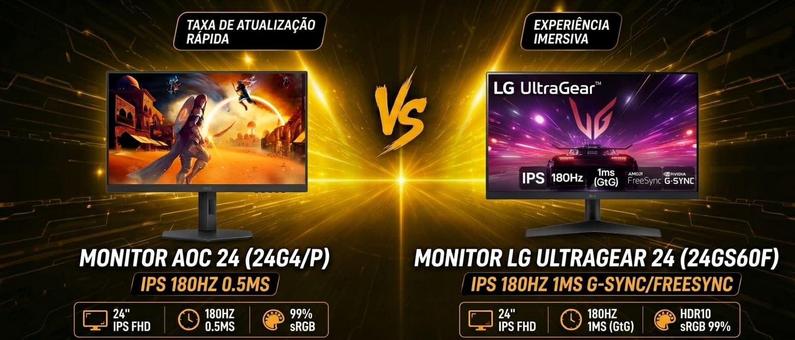 Monitor AOC 24G4/P vs LG UltraGear 24GS60F: Qual é o melhor monitor gamer 180Hz?