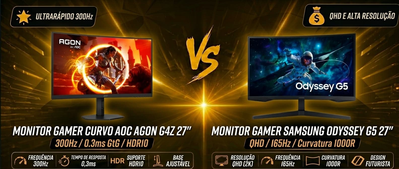 AOC AGON G4Z vs Samsung Odyssey G5: Qual monitor gamer curvo de 27' vale mais a pena?