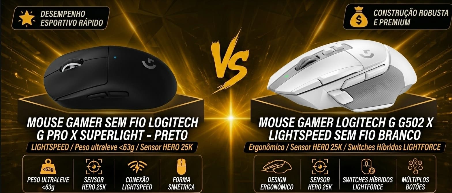 Logitech G Pro X Superlight vs G502 X Lightspeed: Qual mouse sem fio vale mais a pena?