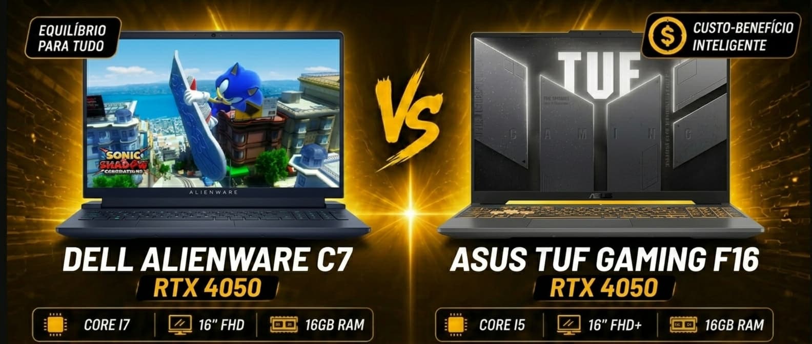 Dell Alienware C7 vs ASUS TUF F16: Qual notebook gamer com RTX 4050 vale mais a pena?