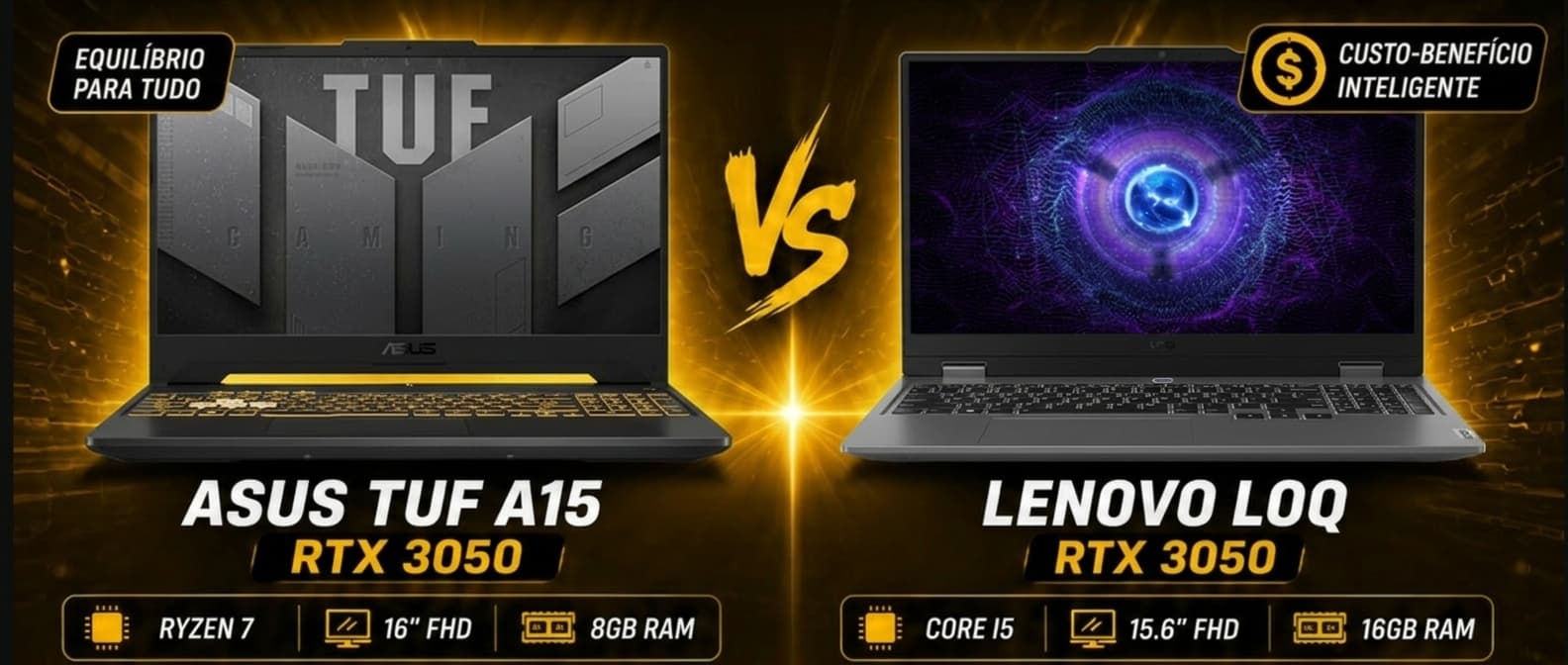 ASUS TUF A15 vs Lenovo LOQ: Qual notebook gamer com RTX 3050 vale mais a pena?