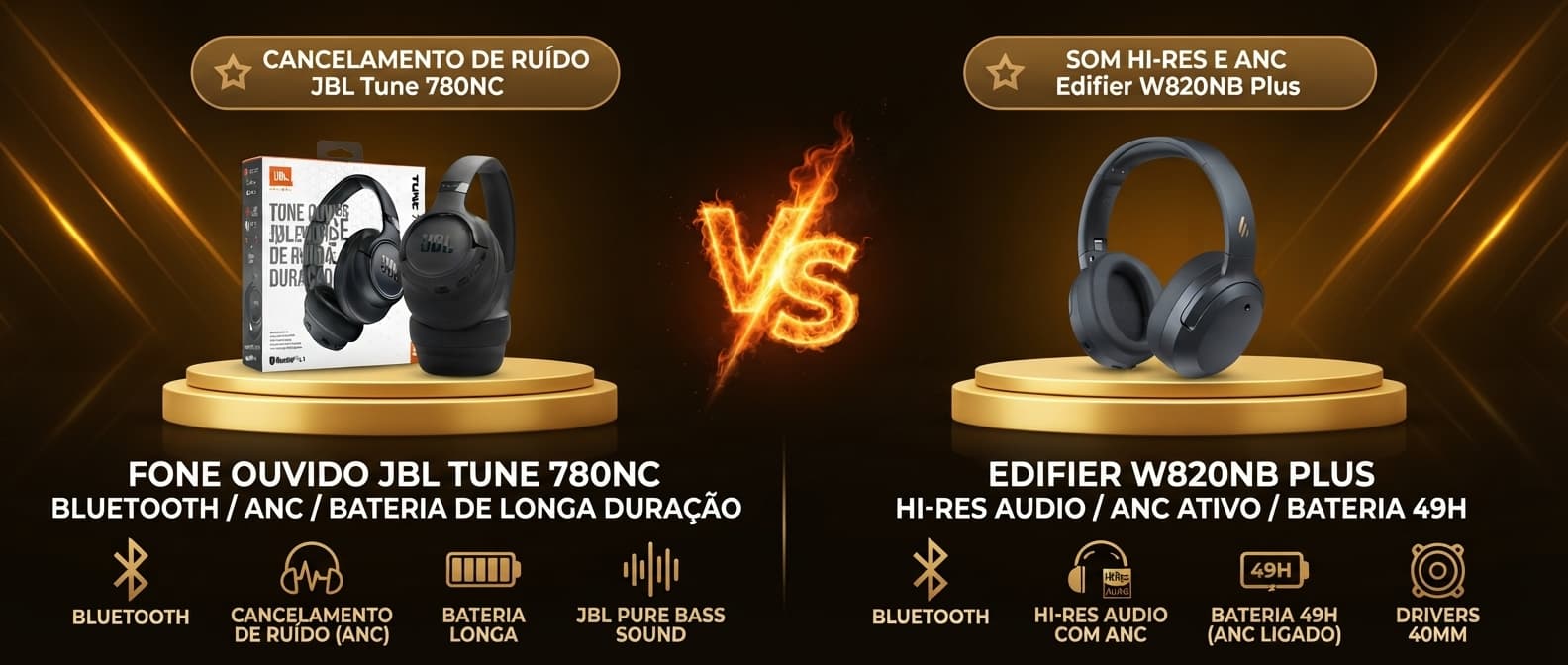 JBL Tune 780NC vs Edifier W820NB Plus: Qual fone com cancelamento de ruído vale mais a pena?