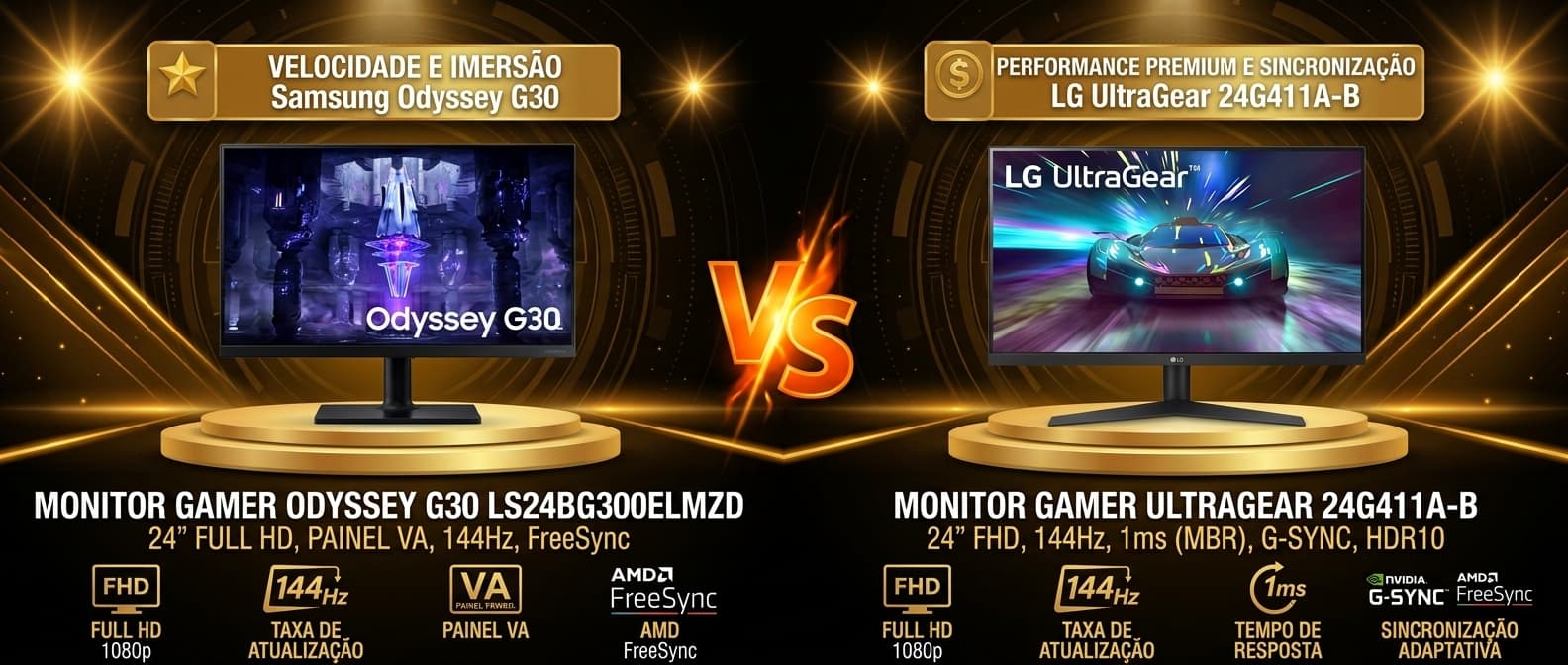 Samsung Odyssey G30 vs LG UltraGear 24G411A: Qual monitor gamer de 144Hz vale mais a pena?
