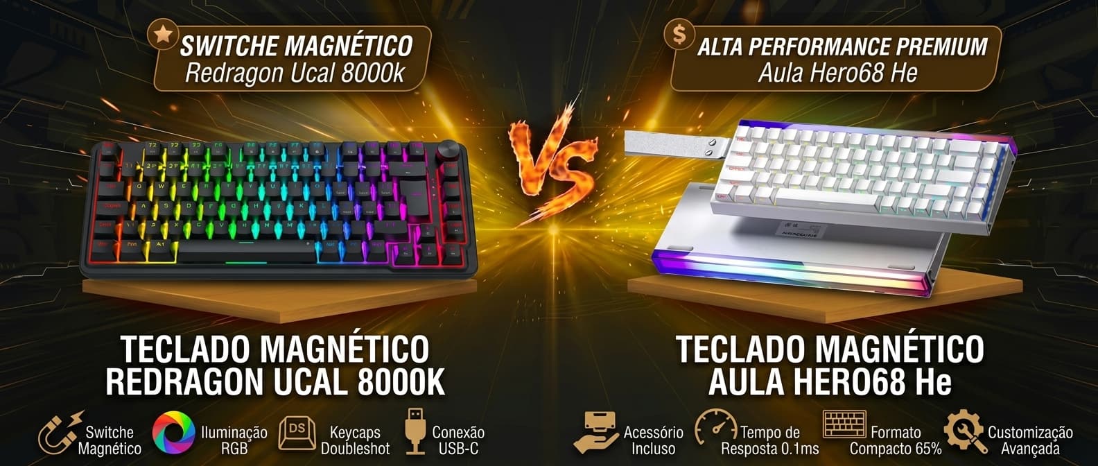 Redragon Ucal 8000k vs Aula Hero68 HE: Qual teclado magnético vale mais a pena?